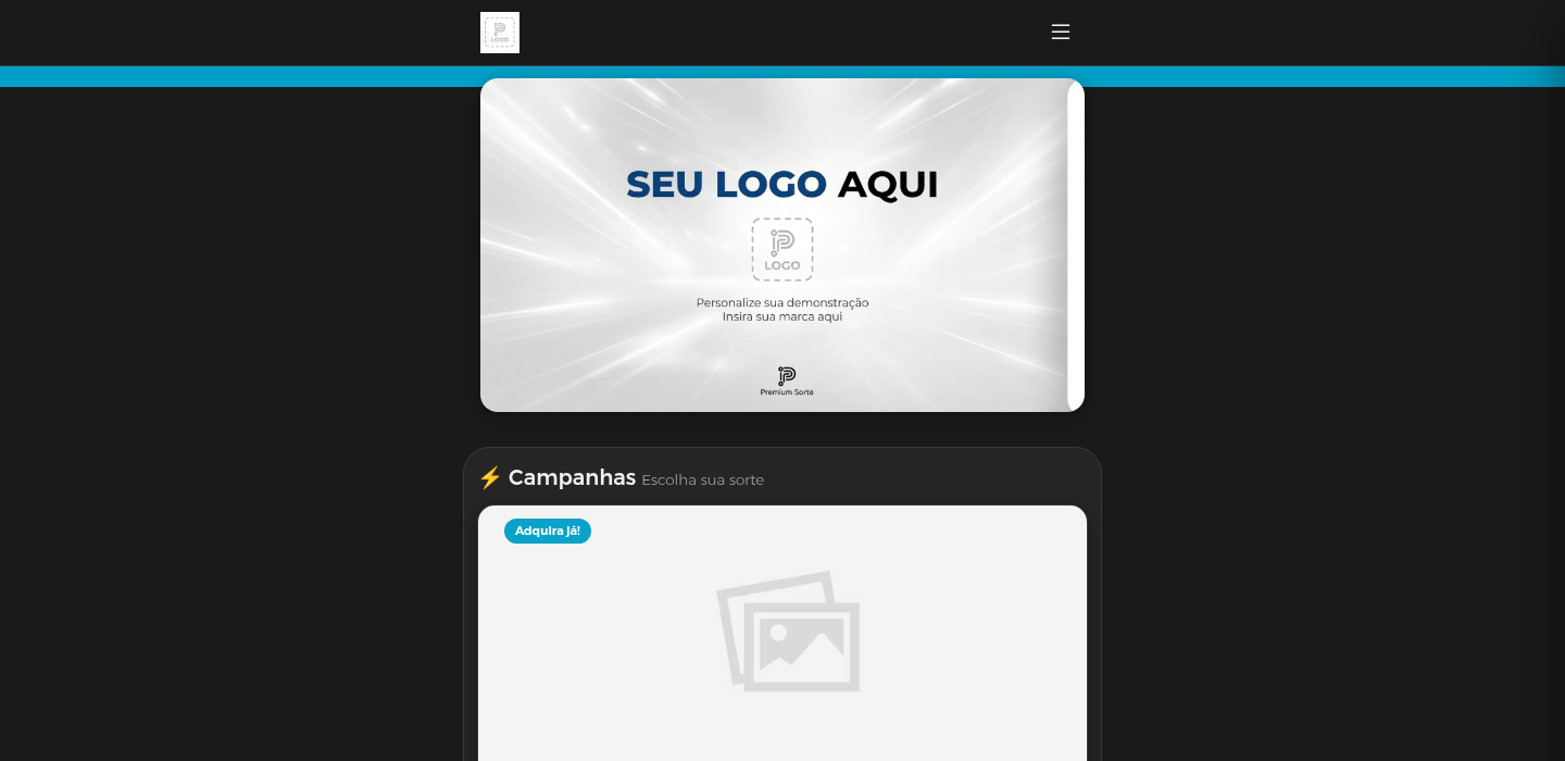 Tela do sistema de rifas da Premium Sorte: storefront da campanha com Pix e gestão de cotas